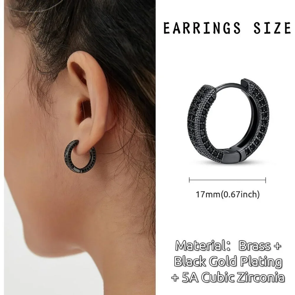 Unisex Black Garnet Sapphire Emerald Cubic Zirconia Diamond Huggie Earrings